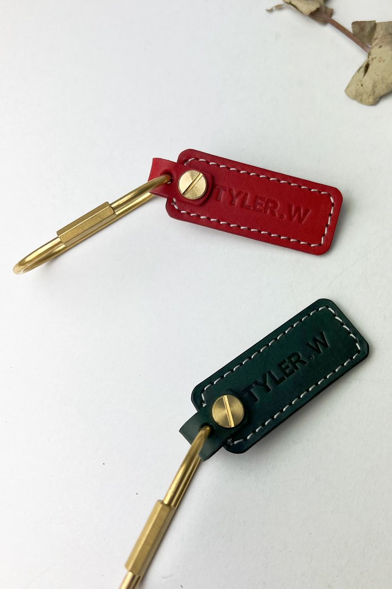 【免费刻名】黄铜刻名钥匙圈 l 专属刻名 l - 钥匙链/钥匙包 - 真皮 红色