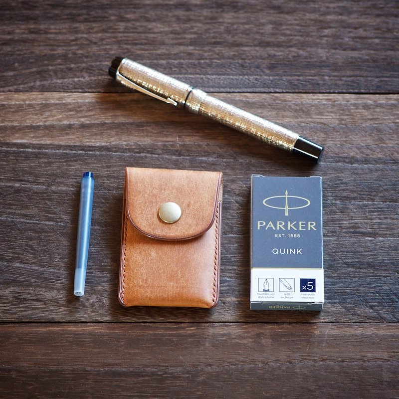 钢笔墨水匣墨水盒 2 件套 - 钢笔 - 真皮 咖啡色