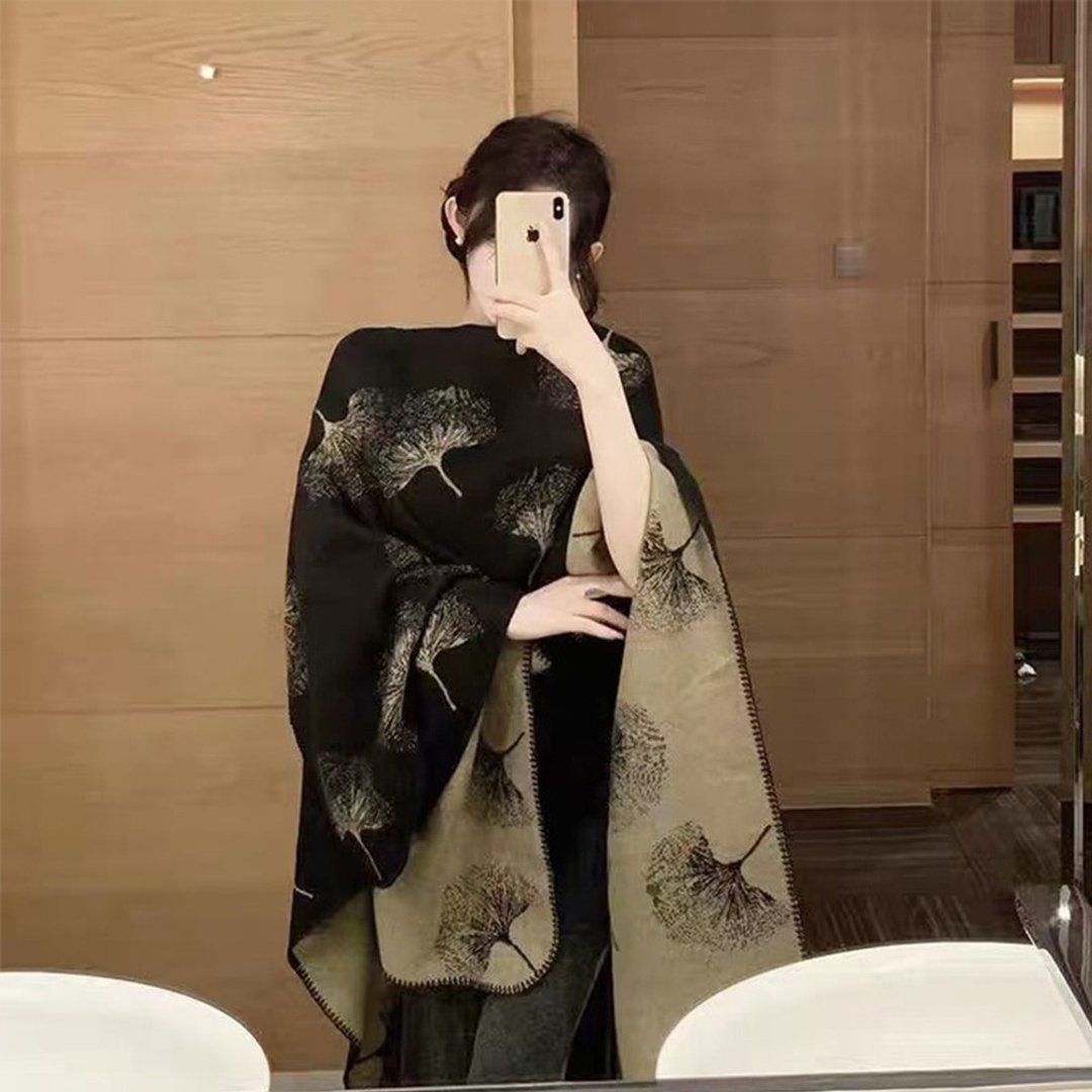 杏叶旅行披肩外搭女披肩高级感斗篷江南水乡文艺开叉油画披风披肩 - 围巾/披肩 - 其他材质 