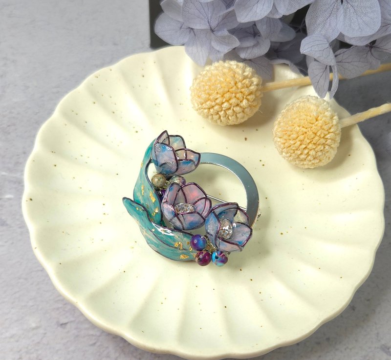 油画风郁金香造花液树脂环型胸针 - 胸针 - 树脂 多色