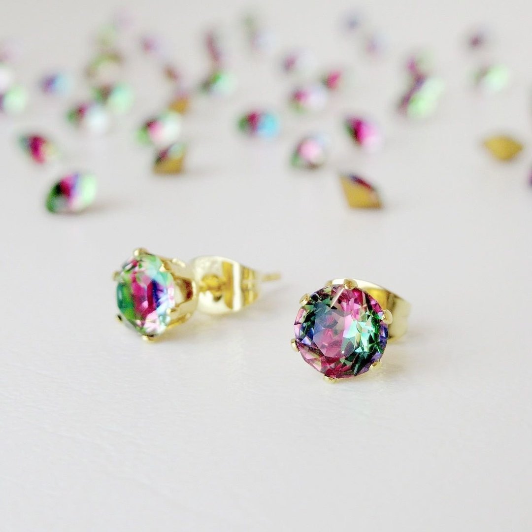 Vintage iris glass earrings with beautiful multifaceted cut - 耳环/耳夹 - 玻璃 多色