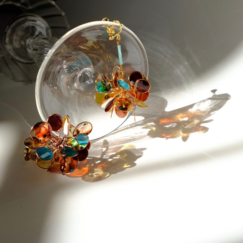 琥珀/单边造型手工设计树脂耳环垂吊款/earring/accessories - 耳环/耳夹 - 其他材质 透明