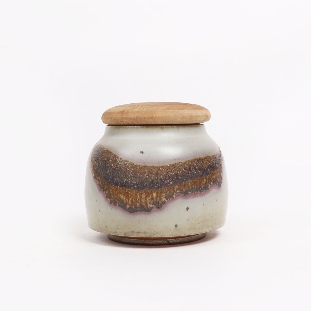 明芽窑 l 灰釉紫嫣茶叶罐(含木盖) 茶罐 咖啡罐 陶罐 罐子 H5 - 茶具/茶杯 - 陶 灰色