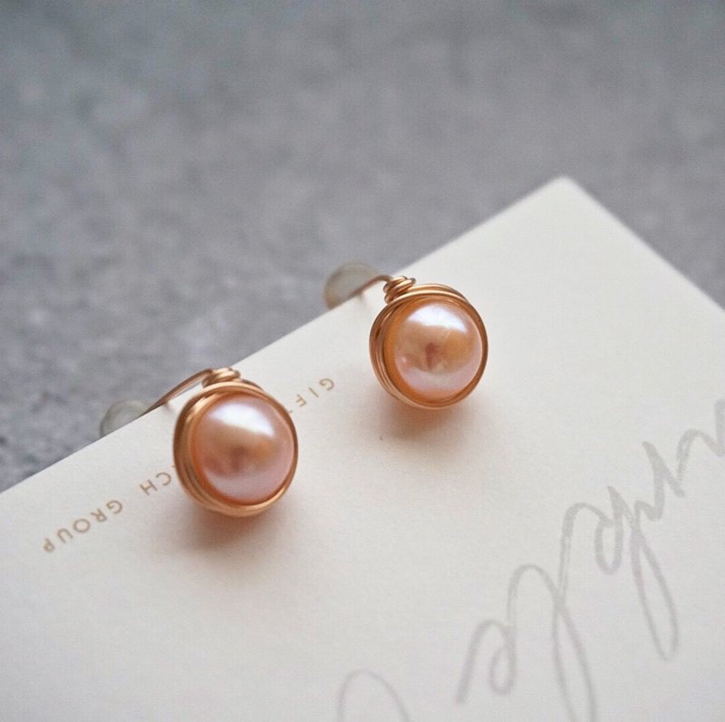 简爱天然螺纹珍珠通勤风手工绕线耳钉tasaki风 - 耳环/耳夹 - 珍珠 