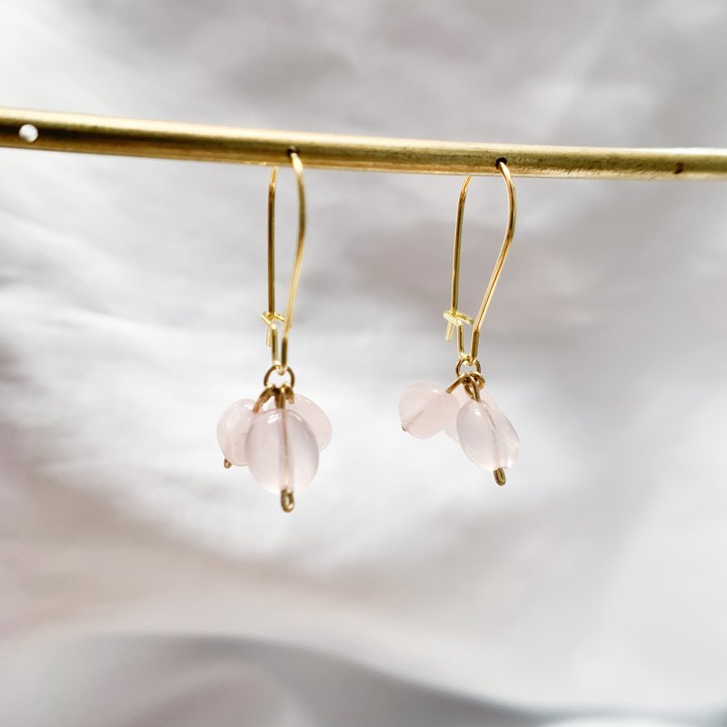 手制简约粉晶耳环 - 耳环/耳夹 - 水晶 粉红色