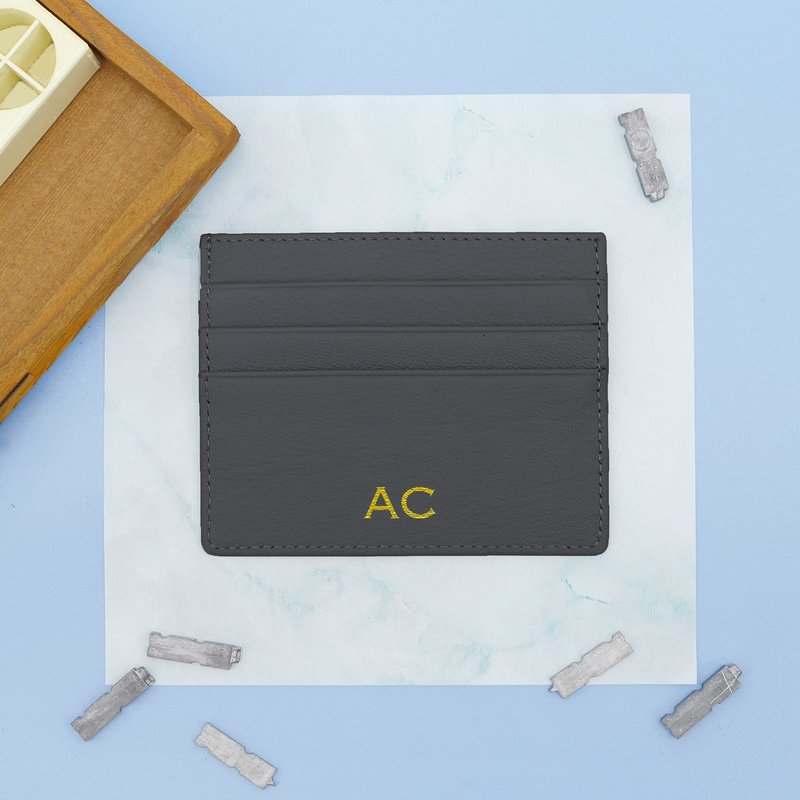 定制化礼物意大利真皮革灰色卡片套 钱包 小钱包 卡包 卡夹 - 皮夹/钱包 - 真皮 灰色