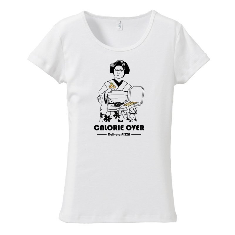 Ladies T-shirt / Delivery pizza - 女装 T 恤 - 棉 白色