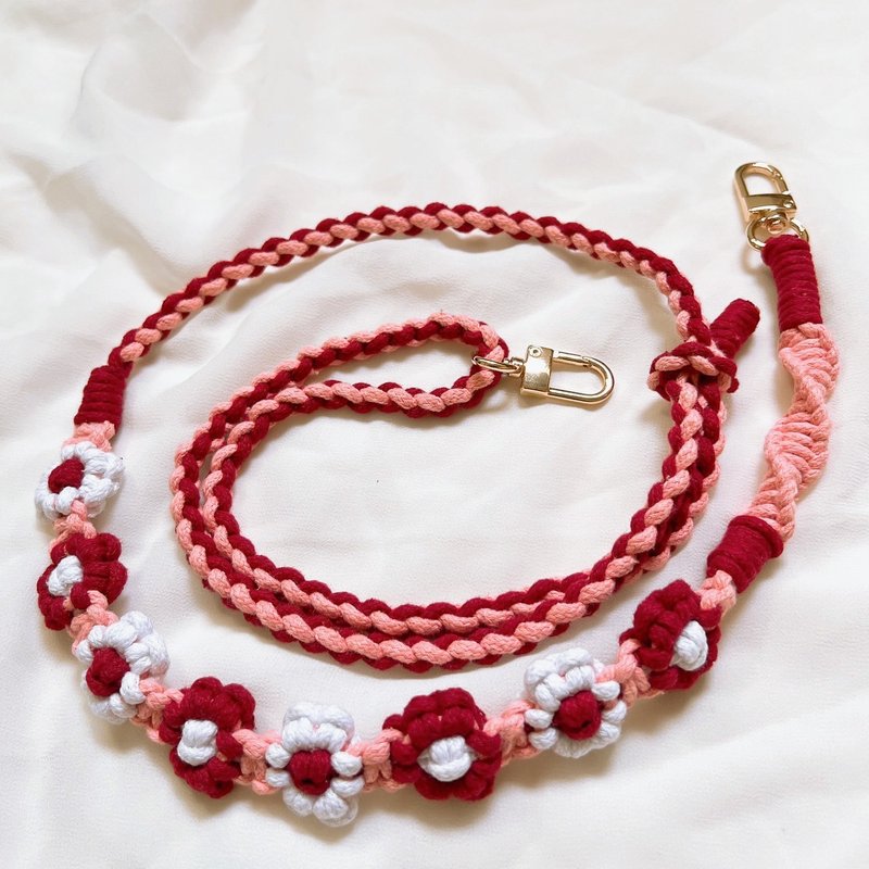 草莓牛奶配色可调节小花手机背带 手机挂绳 吊绳 相机背带 - 挂绳/吊绳 - 棉．麻 