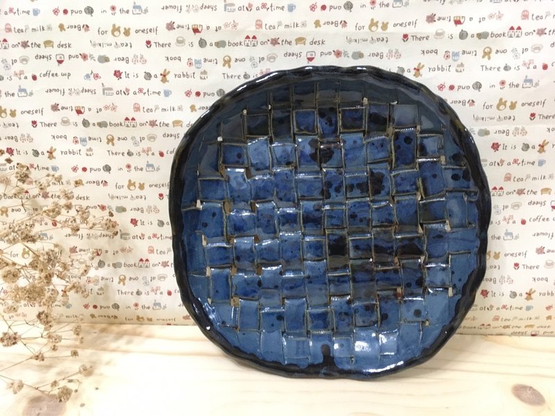 陶盘-编织交错 - 浅碟/小碟子 - 陶 蓝色