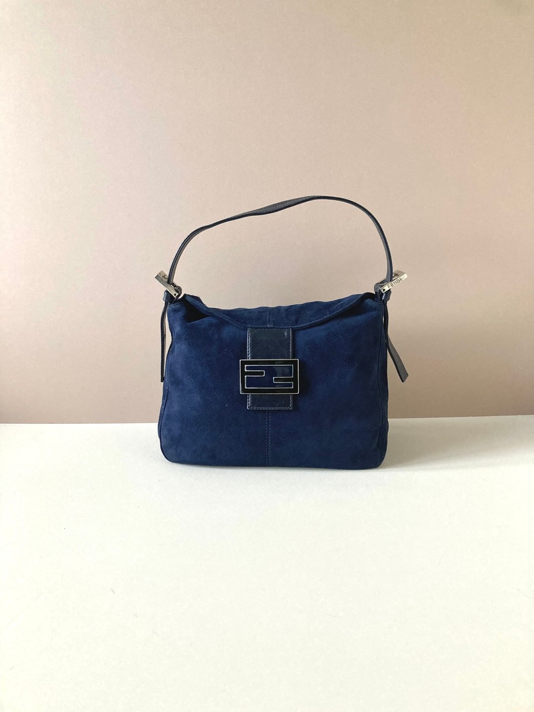 【LA LUNE】中古二手Fendi蓝黑色大法棍老花腋下侧背背单肩包手袋 - 侧背包/斜挎包 - 其他材质 蓝色