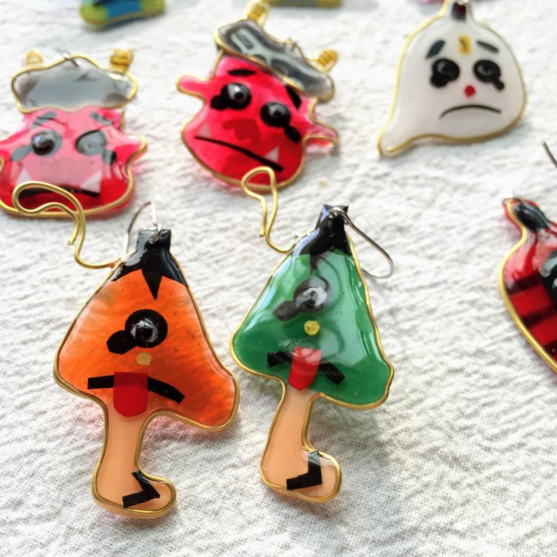 妖怪耳环【雨伞小僧】鬼太郎 日本妖怪 鬼 搞怪耳环 怪兽 日本耳环 日式 幽灵 万圣节 【防敏耳针/耳夹】 - 耳环/耳夹 - 纸 橘色