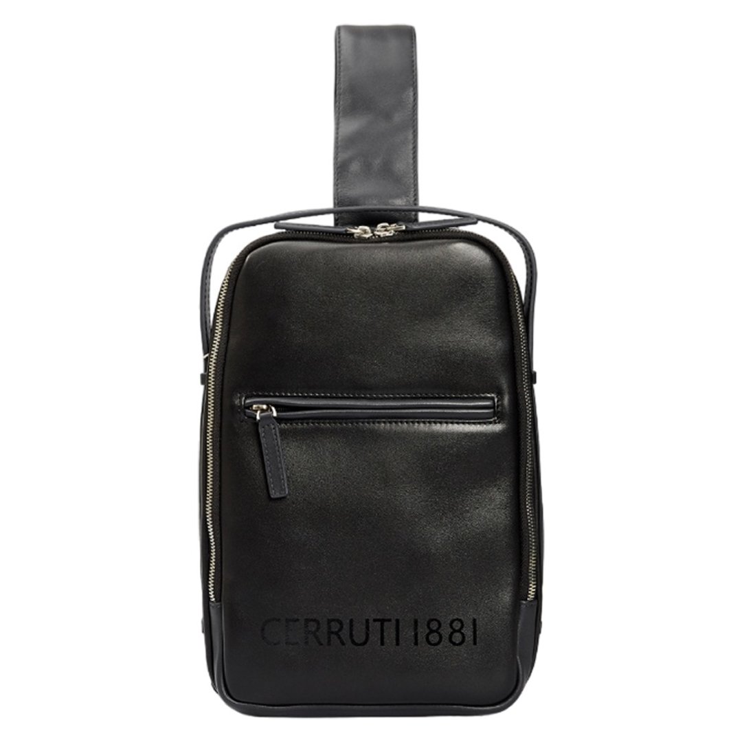 CERRUTI 1881 限量2折 意大利顶级小牛皮斜肩包 全新专柜展示品 - 侧背包/斜挎包 - 真皮 黑色