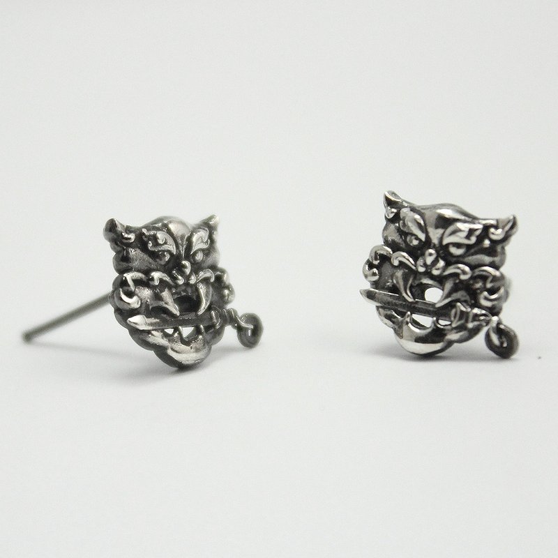 925纯银 金碧万商剑狮耳环 e9702-3 - 耳环/耳夹 - 纯银 