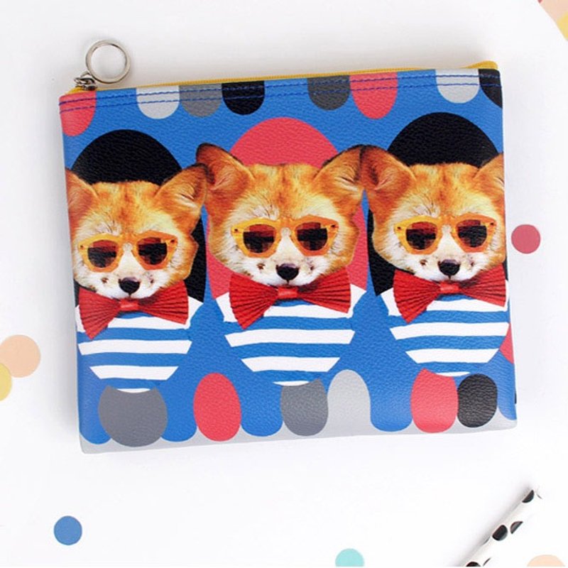 STILL AND CHEW 可爱化妆包 - Gentle Fox - 手拿包 - 真皮 蓝色