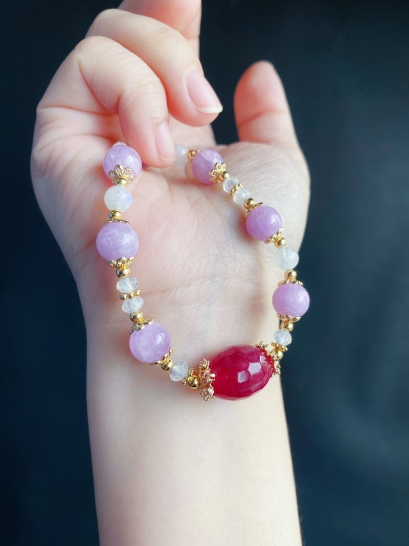 紫锂辉 白月光 玫红玉随路路通 设计款 手链 礼物 闺密 - 手链/手环 - 水晶 紫色