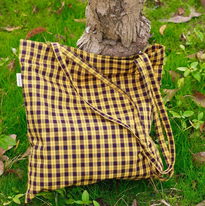 【小蜜蜂】森系复古文青/撞色单肩斜挎布包 - 侧背包/斜挎包 - 棉．麻 黄色