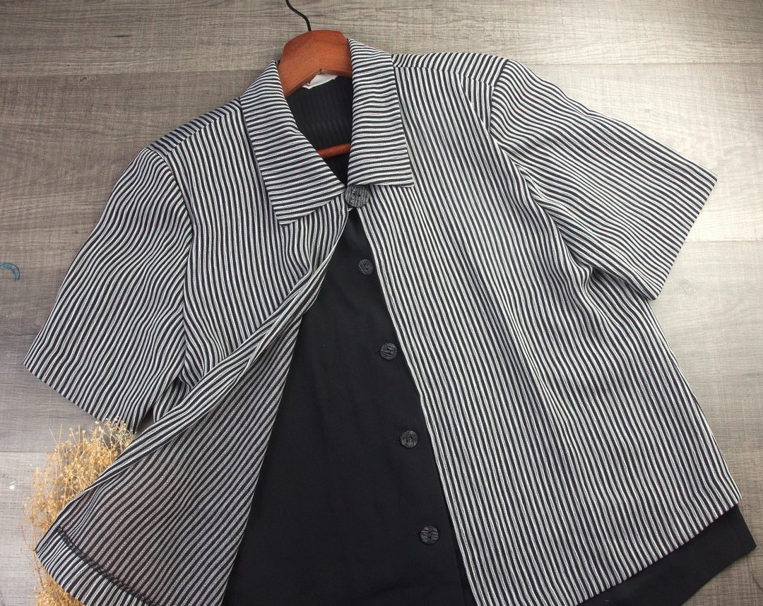 中号 | 复古黑色脱衣女式衬衫| 短袖上衣| 女士复古服装 - 女装衬衫 - 其他材质 黑色