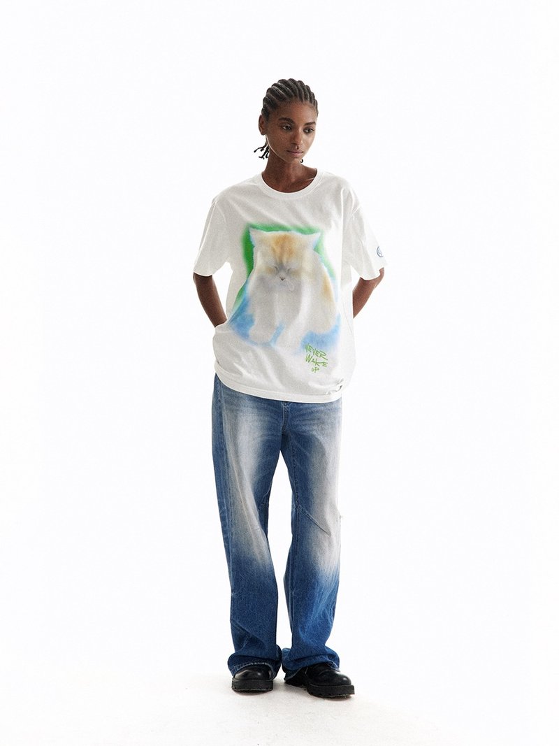 懒惰猫咪 纯棉短袖T恤 - 女装 T 恤 - 其他材质 白色