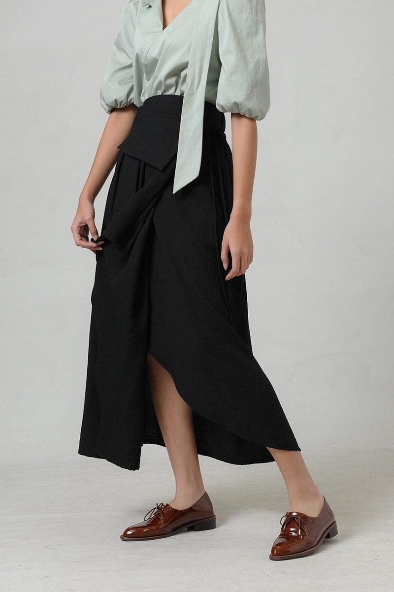 LANZONA 俐落围裹绑带不对称一片裙 - 1A17 - 裙子 - 其他人造纤维 黑色