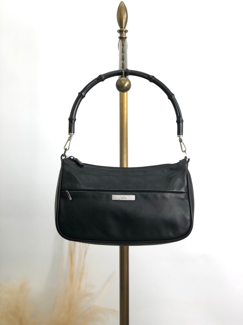 [日本直送，品牌二手包] GUCCI 单肩包，黑标志，皮革，竹子，复古，旧 nh2kf3 - 侧背包/斜挎包 - 真皮 黑色