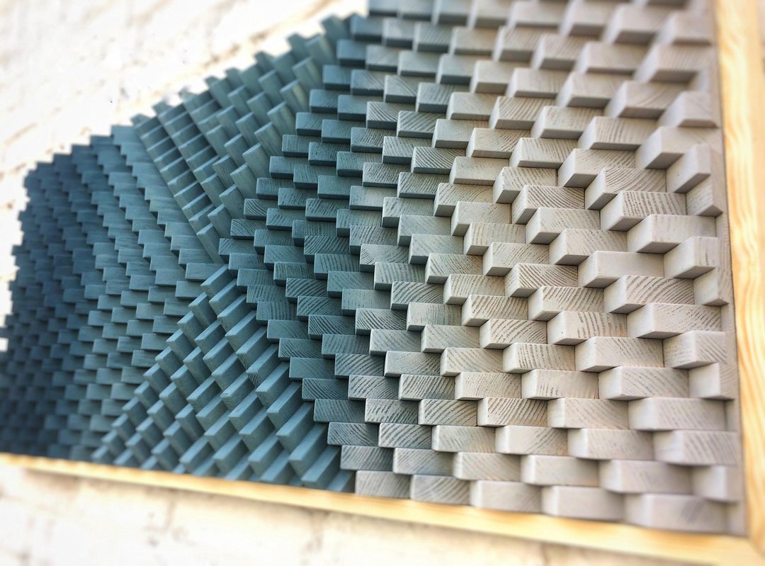 Large Wood Wall Art - Gradient Navy Blue Gray - Modern 3D - Sound Diffuser - 墙贴/壁贴 - 木头 