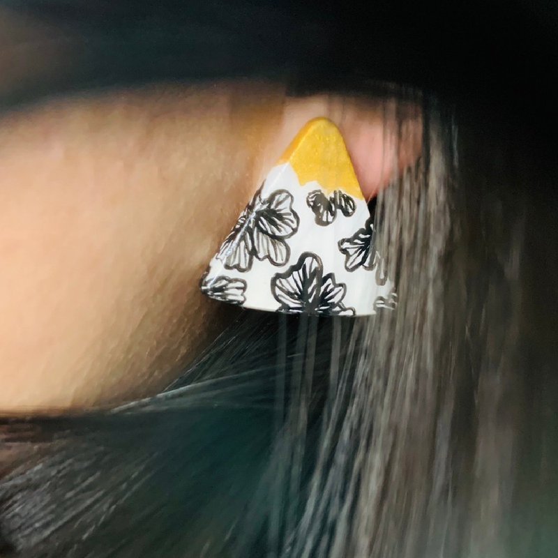 富士山系列 - 金峰飘花 _ 耳环 - 耳环/耳夹 - 粘土 金色