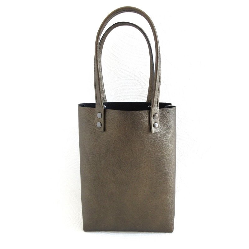 极易拿握・牛皮・饱满三角形侧袋BOX迷你托特包・皱褶・复古金色・0578 - 手提包/手提袋 - 真皮 金色