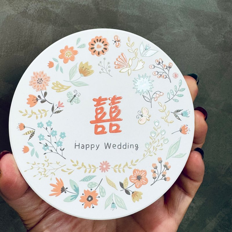 【春花绽放杯垫】台湾莺歌陶瓷吸水杯垫 婚礼小物 立体水晶上光 - 杯垫 - 陶 