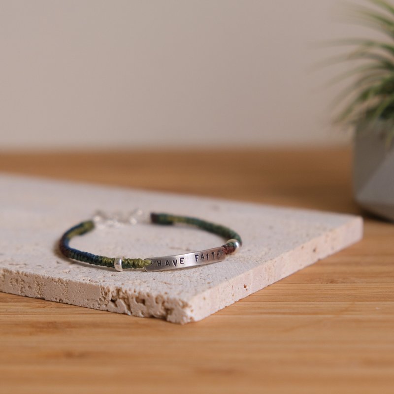 HAVE FAITH 坚持信念 纯银 蜡线手链 - 手链/手环 - 纯银 银色