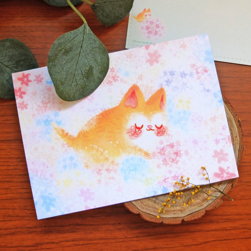 猫咪绣球花田－插画明信片 - 卡片/明信片 - 纸 粉红色
