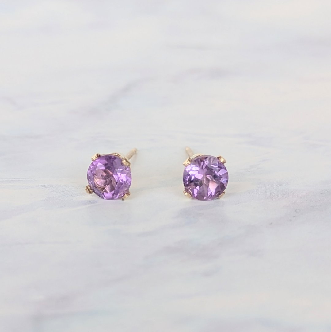 宝石 半宝石 耳环【紫水晶】14K包金 - 耳环/耳夹 - 宝石 紫色