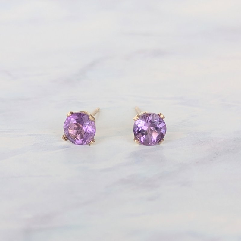 宝石 半宝石 耳环【紫水晶】14K包金 - 耳环/耳夹 - 宝石 紫色