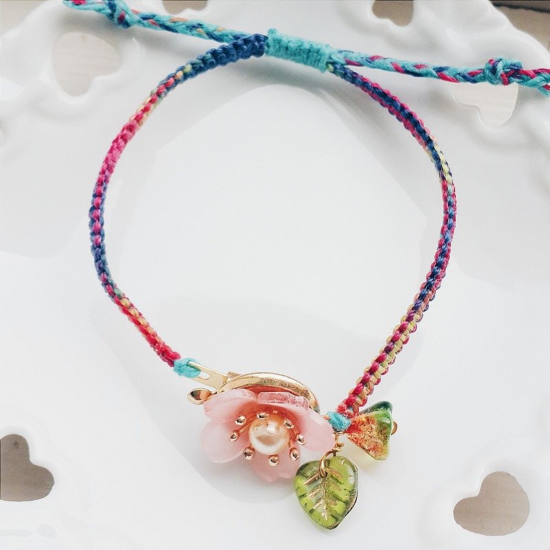 蜡线 编织 串珠 绳编 手环 樱花  夏 可调整大小 - 手链/手环 - 其他材质 粉红色