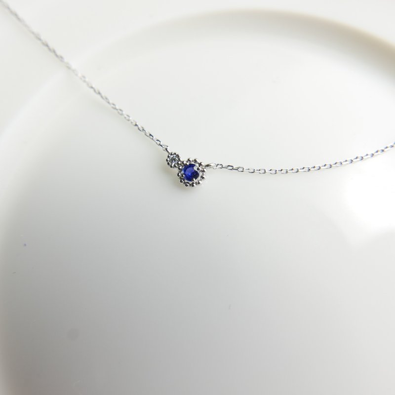 10K小贵妇系列||紧紧相依|| 蓝宝石白钻 极细锁骨项链 - 锁骨链 - 贵金属 蓝色