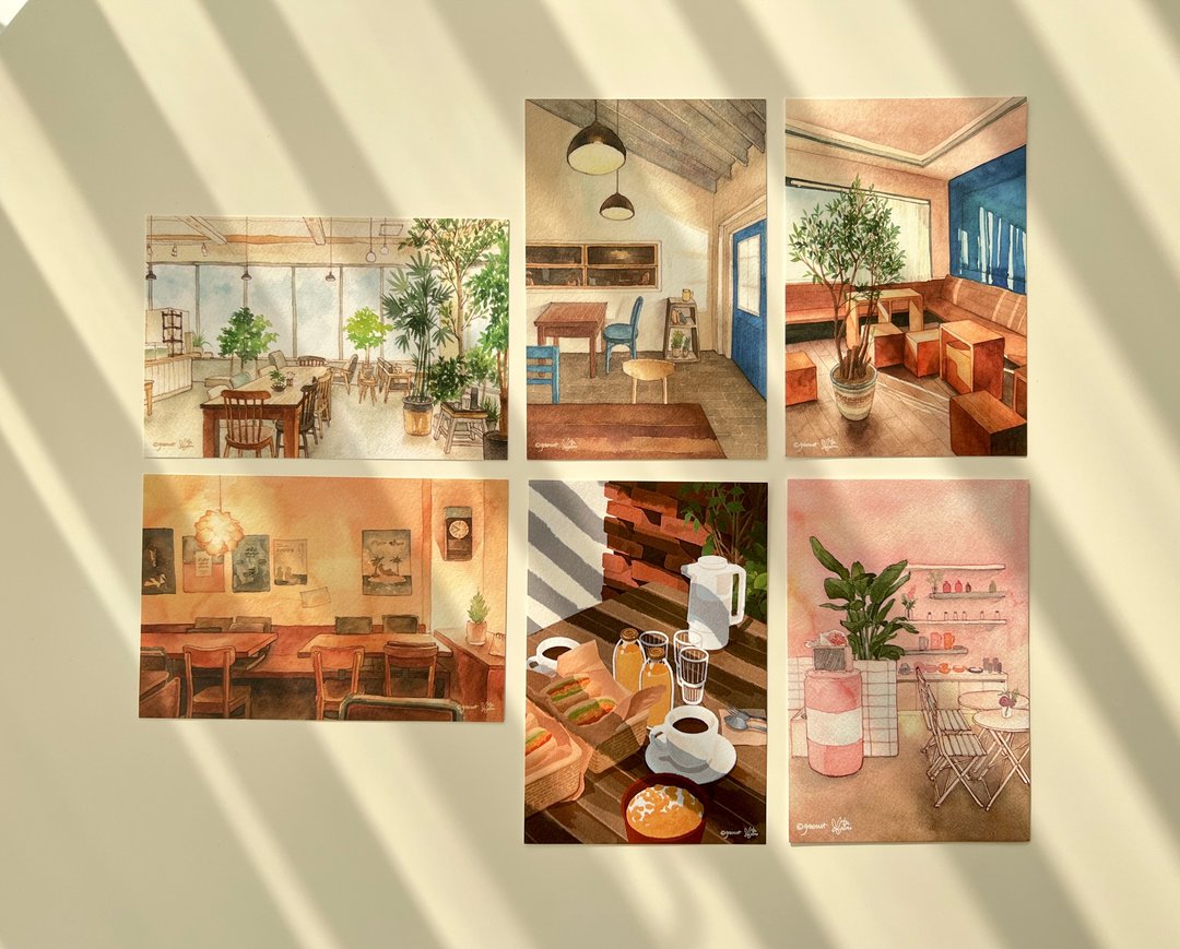 明信片-咖啡馆的日常/插画、文具、居家布置小物 - 卡片/明信片 - 纸 多色