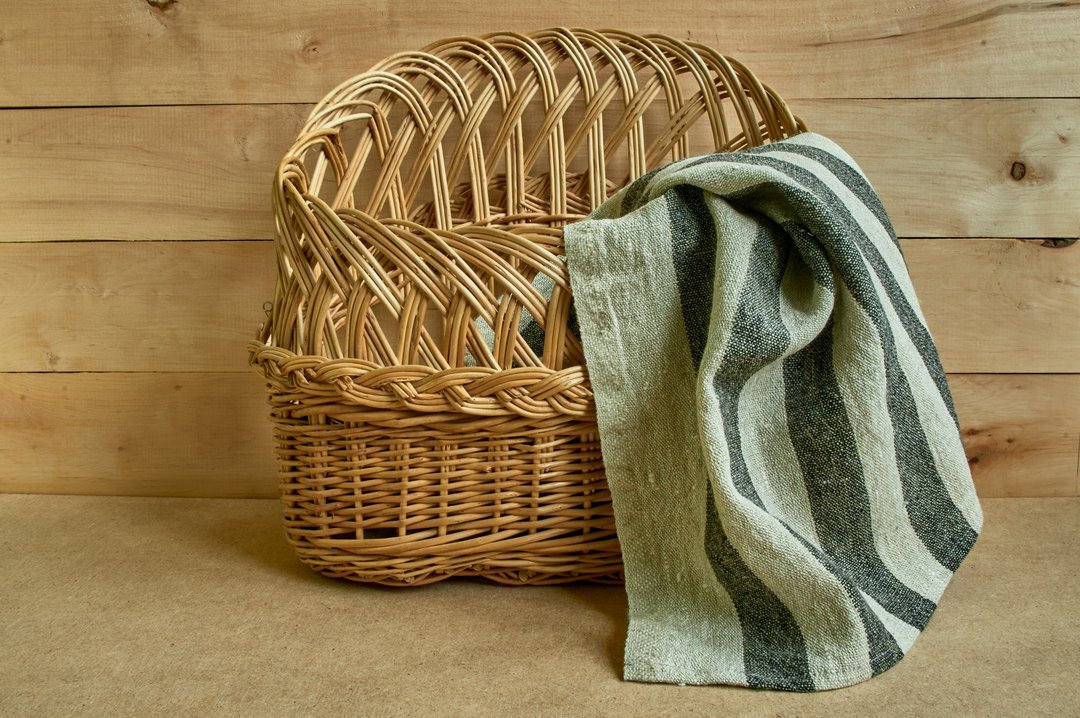Set of 4 linen rustic kitchen stripe sguare towels, tea napkins, cottage style - 餐垫/桌巾 - 亚麻 黑色