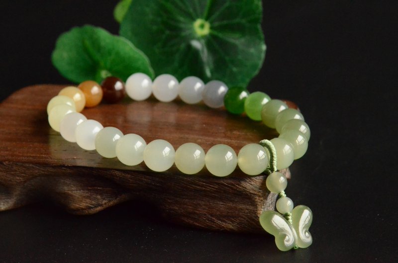 【灵韵】天然和田玉多宝渐变手串手链和田玉蝴蝶 - 手链/手环 - 宝石 