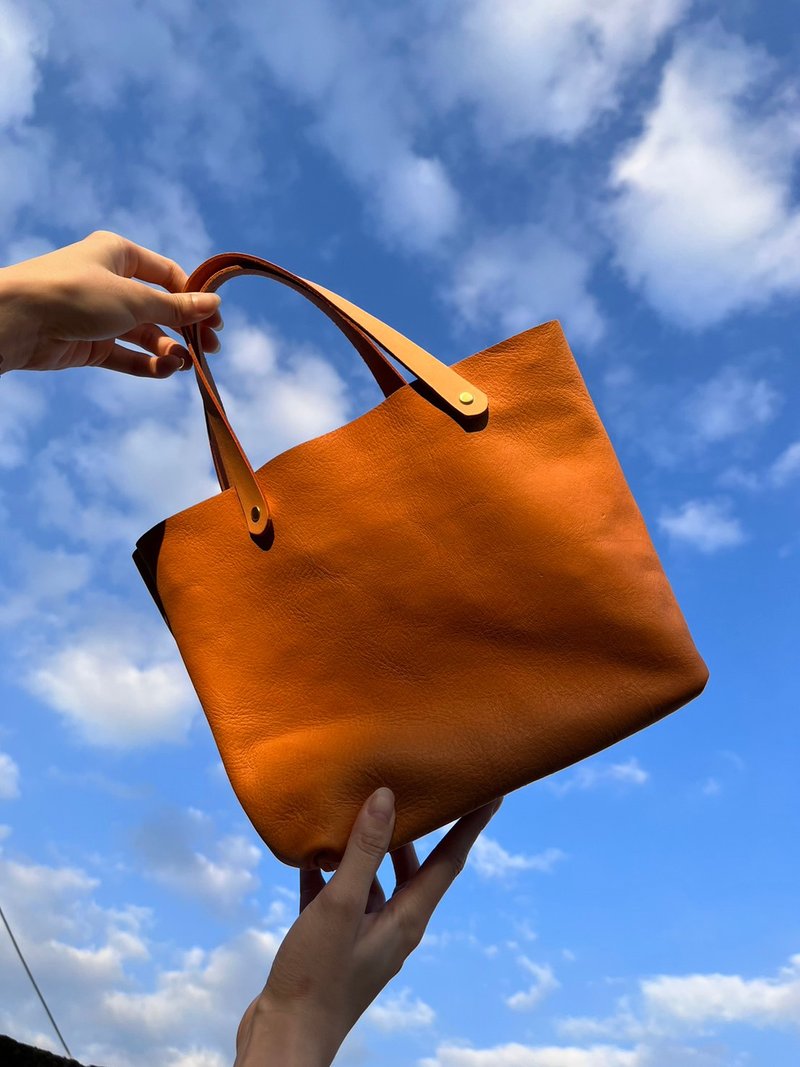 全牛皮 牛革小提包 - 手提包/手提袋 - 真皮 橘色