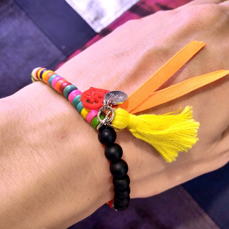 6mm彩色圆松石磨砂黑玛瑙手环 R7G - 手链/手环 - 石头 多色