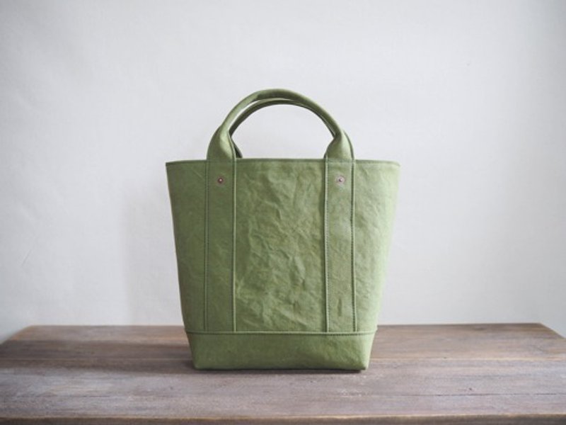 Made-to-order [ARMY DUCK] Tote bag with lid Tate Naga Light Olive - 手提包/手提袋 - 棉 
