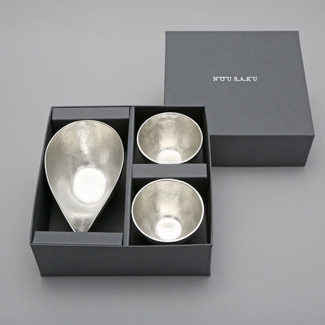 片口盅 - S + 清酒杯2入组 - 酒杯/酒器 - 其他金属 银色