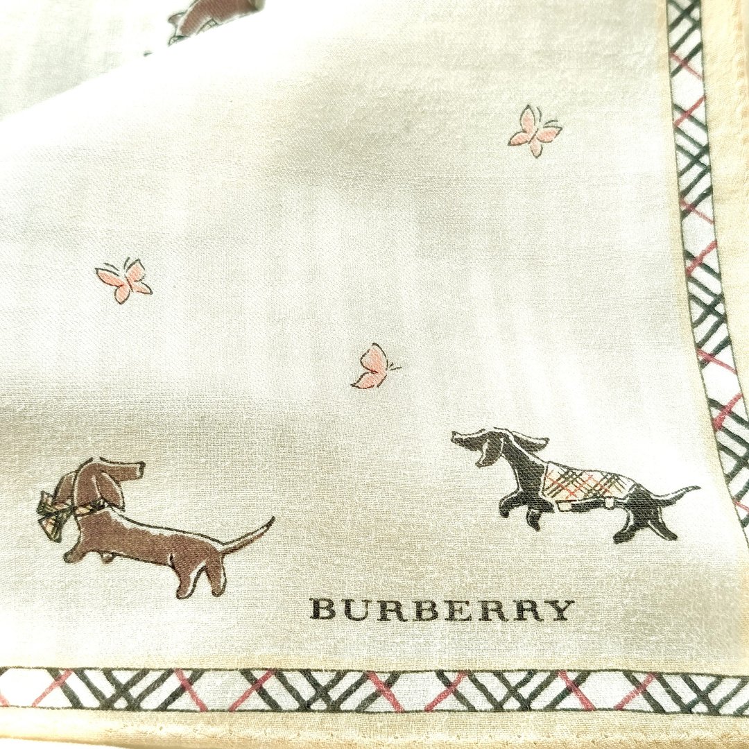 复古 Burberry 手帕 腊肠犬图案 丝绸棉 19 x 19 英寸 - 手帕/方巾 - 棉 金色