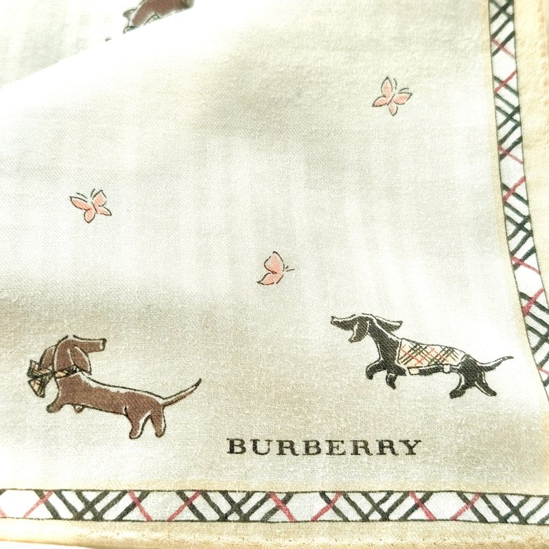 复古 Burberry 手帕 腊肠犬图案 丝绸棉 19 x 19 英寸 - 手帕/方巾 - 棉．麻 金色