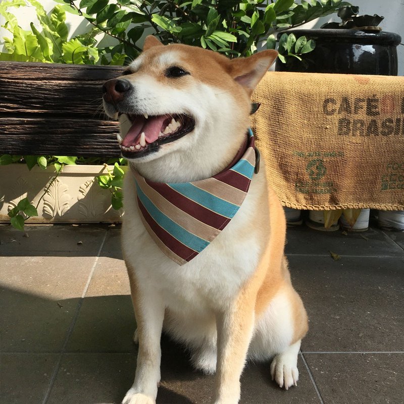 狗狗专属名领巾-定制化(中型犬)- 卡其蓝纹 - 项圈/牵绳 - 棉．麻 蓝色