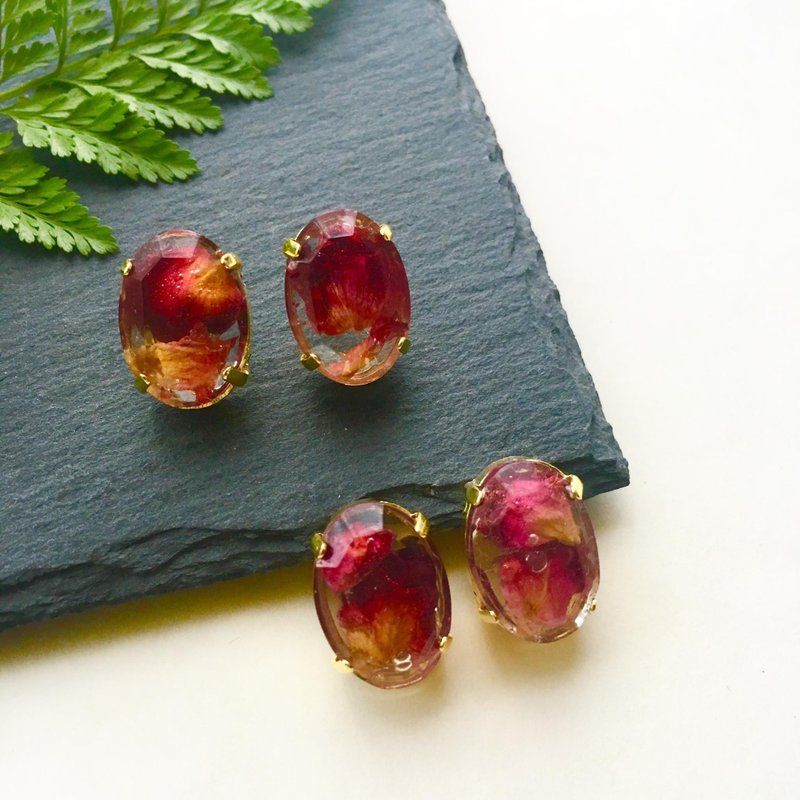 Oversized piercing 1 "wine" in haze grass - 耳环/耳夹 - 植物．花 红色