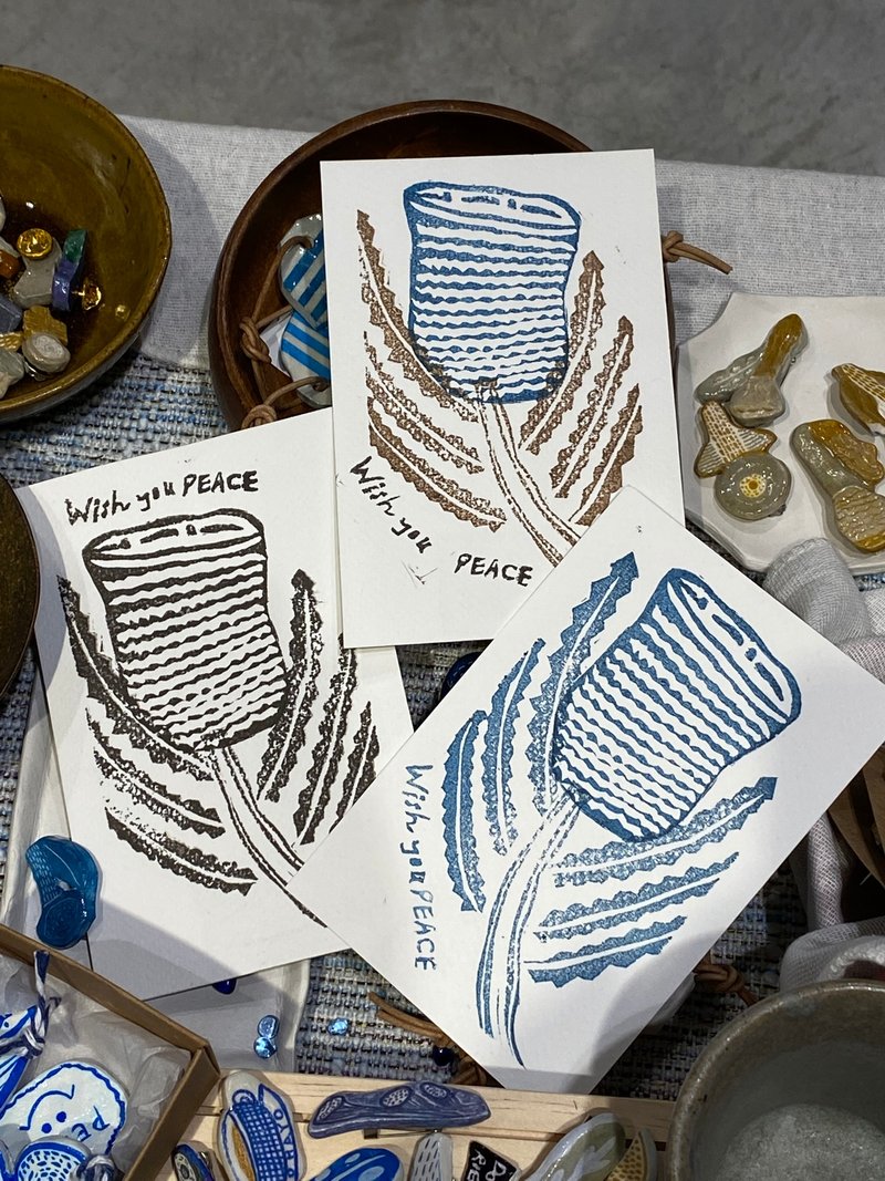 Wish you peace 花花 postcard 。手工印制(一套三张) - 卡片/明信片 - 纸 