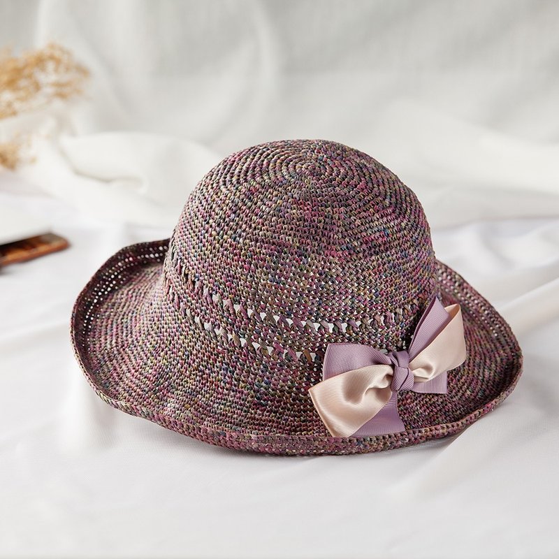 Bodhiyamas- 手工编织紫藤色篓空圆帽－The Geniality Mix Purple - 帽子 - 其他材质 紫色