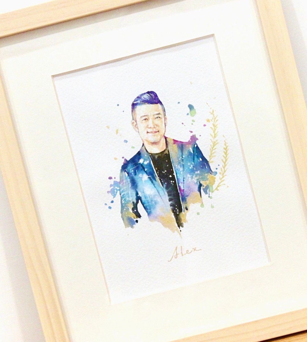 啾吉水彩 | 手工定制画像 似颜绘 手绘肖像 人物画 生日礼物 - 订制画像 - 纸 粉红色