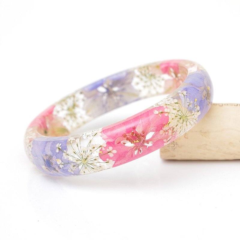 花说・【简约蕾丝系列】粉嫩双子星真花手镯・ 粉色系・干燥花 - 手链/手环 - 植物．花 多色