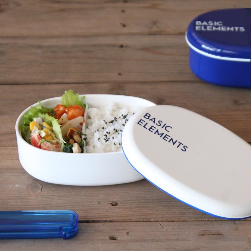 Basic Elements 1 层椭圆形午餐盒 480 毫升盒装餐食食品日本制造 - 便当盒/饭盒 - 塑料 蓝色